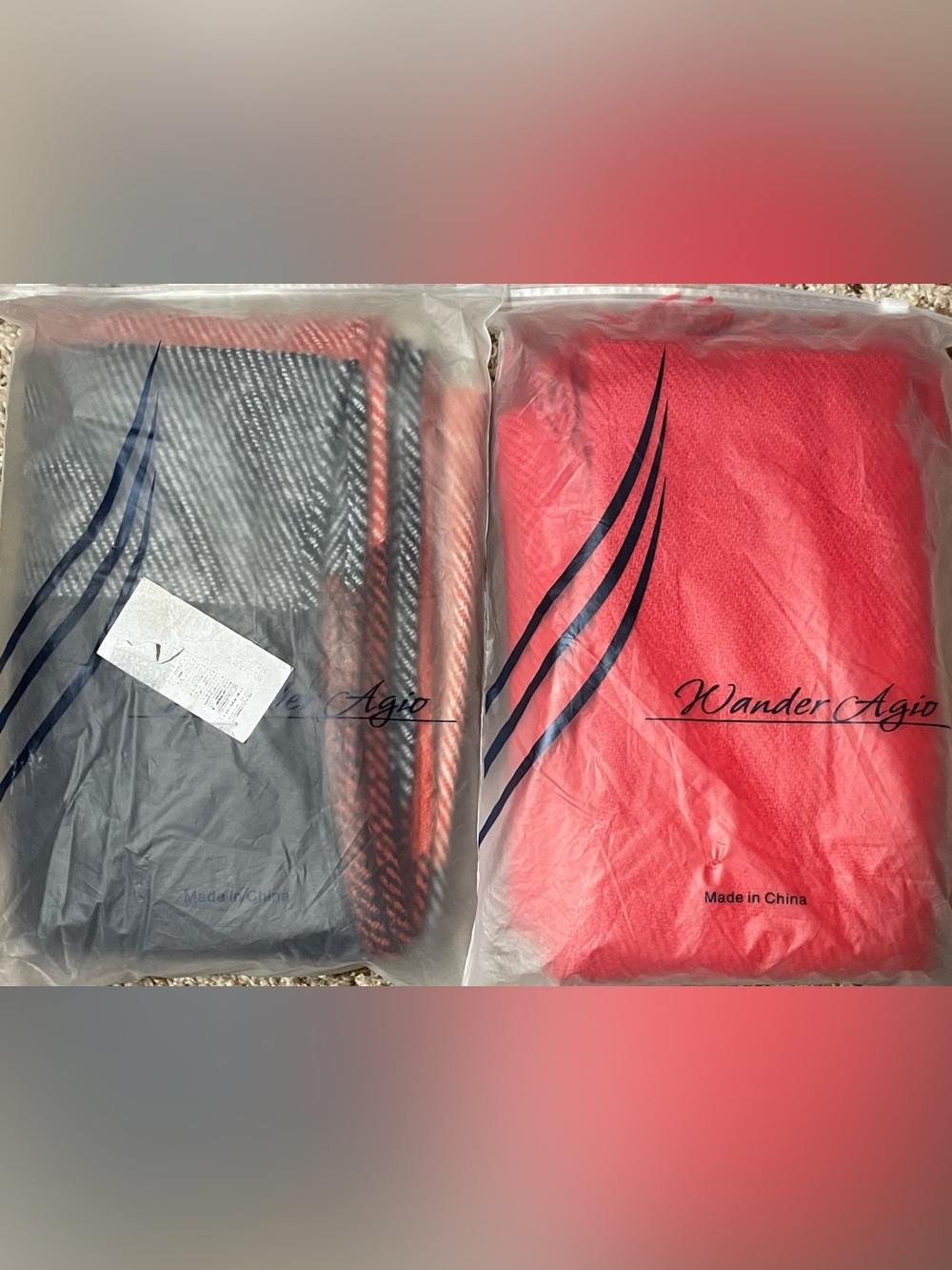 2 New Wander Agio Scarves Wraps Plaid & Red